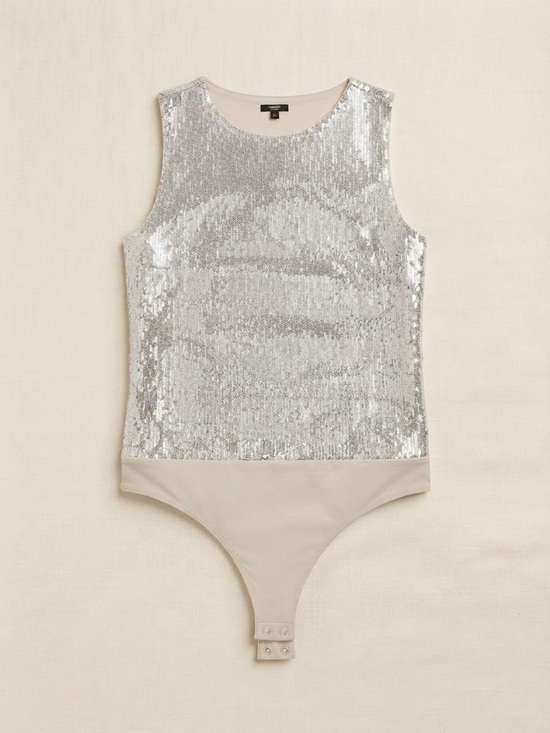 Express Tops - Express Silver Sequin Top Bodysuit Women’s Party Holiday Glam Side Zip Size S